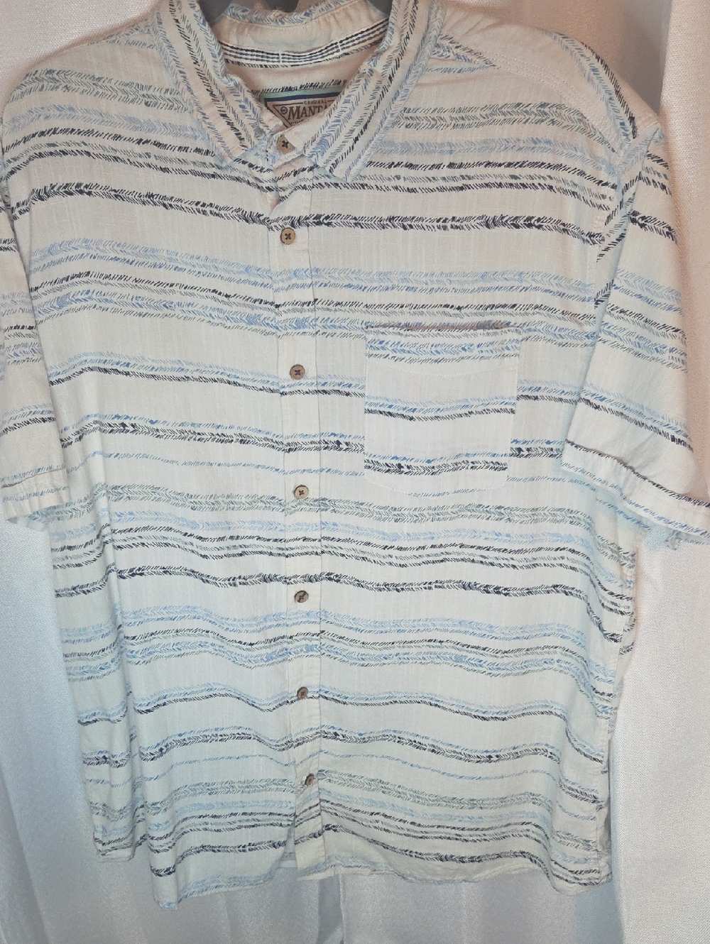 Mantaray Men's Short-Sleeve Striped Button-Up Shirt - Light Blue/White